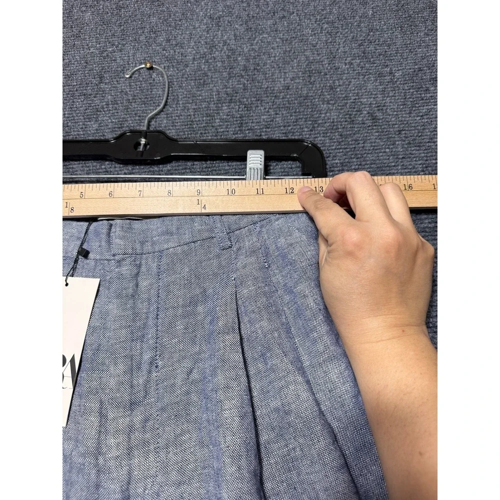 Zara Linen Blend Vest and Shorts Set Women Small Blue 8727/068/400